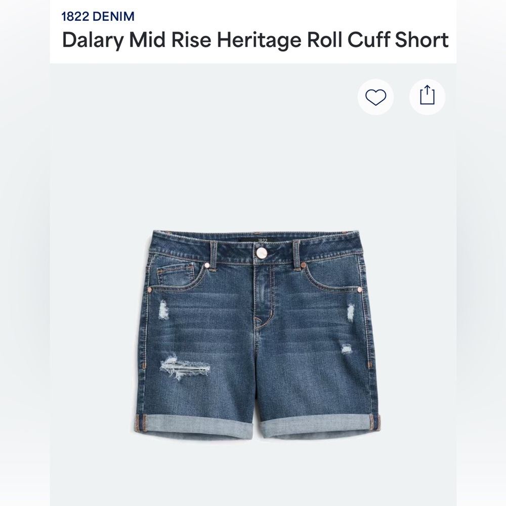 1822 Denim Blue Jean Shorts from Stitch Fix Distressed Cuffed Hem size 6/28 NWOT
